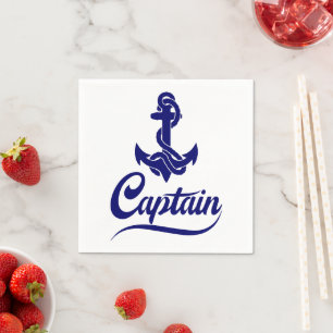 Captain Sailboat Anchor Nautical Design Napkins