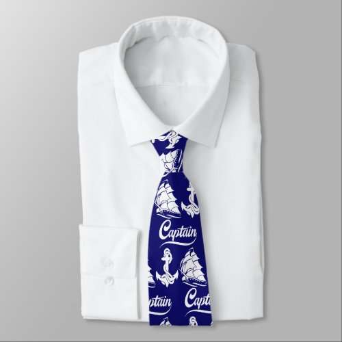 Captain Sailboat Anchor Nautical Design Neck Tie