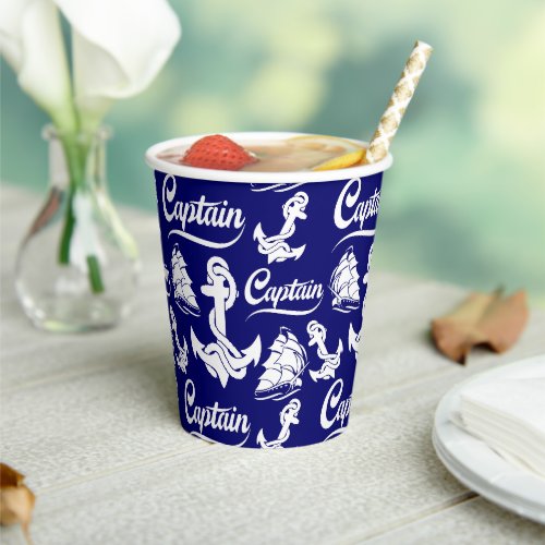 Captain Sailboat Anchor Nautical Design Paper Cups