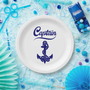 Captain Sailboat Anchor Nautical Design Paper Plates