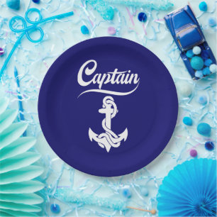 Captain Sailboat Anchor Nautical Design Paper Plates