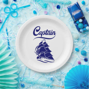 Captain Sailboat Anchor Nautical Design Paper Plates