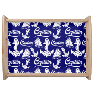 Captain Sailboat Anchor Nautical Design Serving Tray