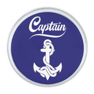 Captain Sailboat Anchor Nautical Design Silver Finish Lapel Pin