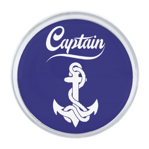 Captain Sailboat Anchor Nautical Design Silver Finish Lapel Pin