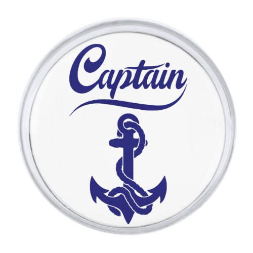 Captain Sailboat Anchor Nautical Design Silver Finish Lapel Pin