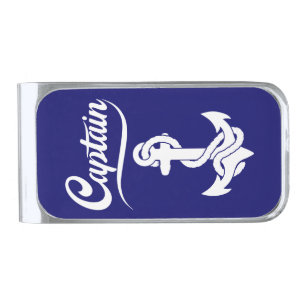 Captain Sailboat Anchor Nautical Design Silver Finish Money Clip