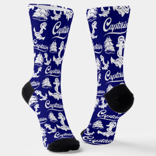 Captain Sailboat Anchor Nautical Design Socks