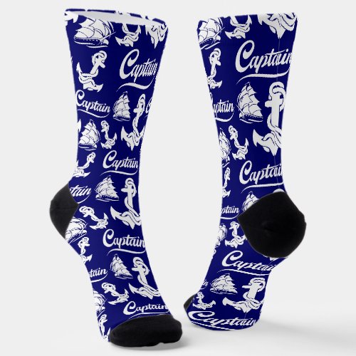 Captain Sailboat Anchor Nautical Design Socks