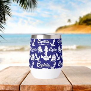 Captain Sailboat Anchor Nautical Design Thermal Wine Tumbler