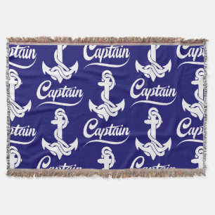 Captain Sailboat Anchor Nautical Design Throw Blanket