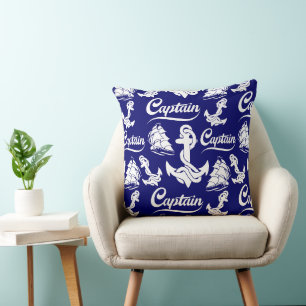 Captain Sailboat Anchor Nautical Design Throw Pillow