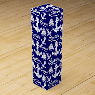 Captain Sailboat Anchor Nautical Design Wine Box