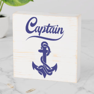 Captain Sailboat Anchor Nautical Design Wooden Box Sign