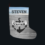 Captain Sailing Anchor Sailor Beach Name Nautical Large Christmas Stocking<br><div class="desc">A sailing themed Christmas stocking for the sailor in your life. This design features an anchor with a Captain banner.  Personalize the name ====DESIGN TIP===== Hit the CUSTOMIZE button to resize the text for longer or shorter names.</div>