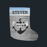 Captain Sailing Anchor Sailor Beach Name Nautical Large Christmas Stocking<br><div class="desc">A sailing themed Christmas stocking for the sailor in your life. This design features an anchor with a Captain banner.  Personalize the name ====DESIGN TIP===== Hit the CUSTOMIZE button to resize the text for longer or shorter names.</div>