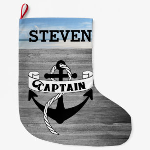Captain Sailing Anchor Sailor Beach Name Nautical Large Christmas Stocking