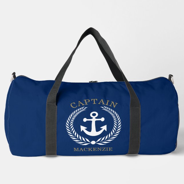 Captain Sailor Personalized Anchor  Duffle Bag (Front)
