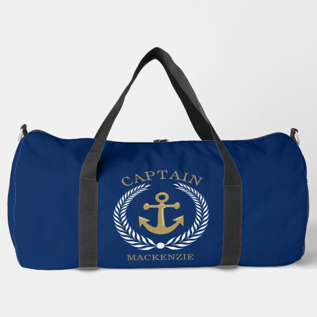 Captain Sailor Personalized Anchor  Duffle Bag (Front)