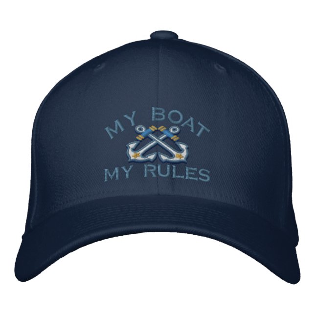 Captain says My Boat My Rules crossed anchors Embroidered Baseball Hat (Front)