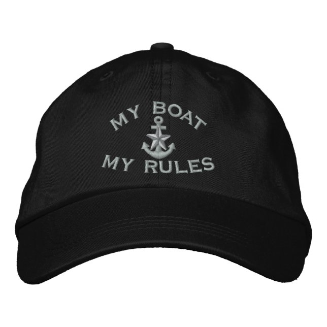 Captain says My Boat My Rules Silver Star Anchor Embroidered Baseball Cap (Front)