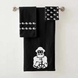 captain  sharks Bathroom Black and white towel set