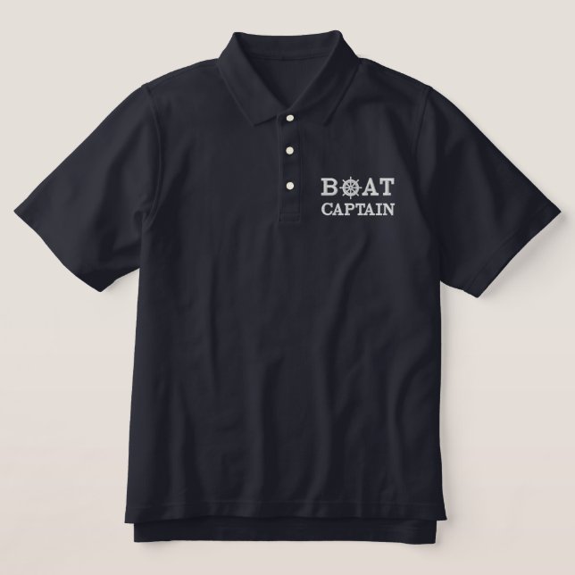 Captain Ship Wheel Custom Boating Swag Embroidered Polo Shirt (Design Front)