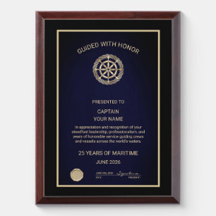Captain Ship Wheel Retirement Award Plaque