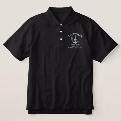 Captain Silver Star Anchor Personalized Monogram Embroidered Polo Shirt