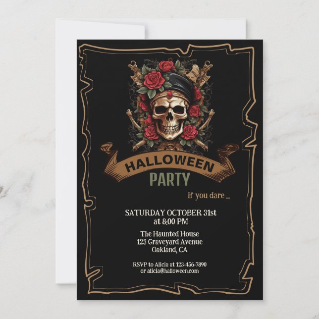 Captain Skull Nautical Flowers Halloween Invitation (Front)