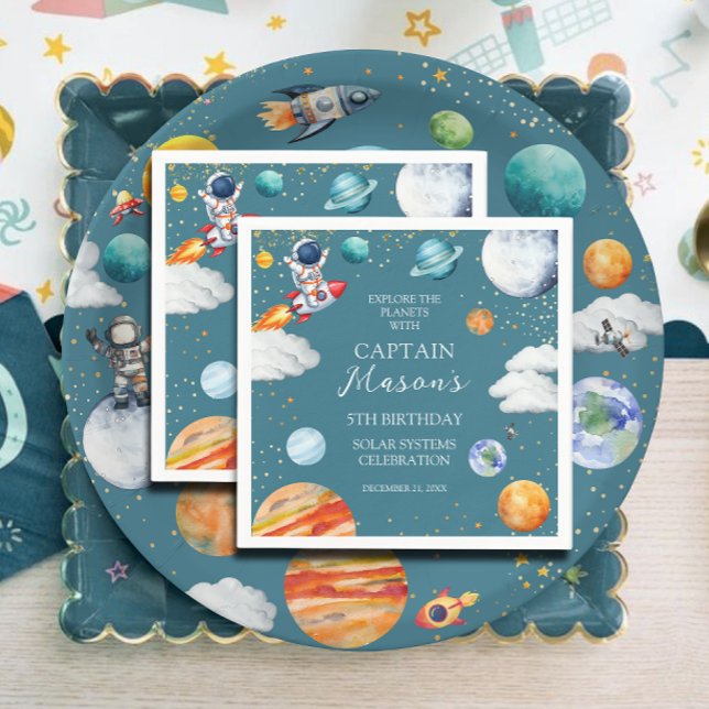 Captain Space Solar System Birthday Napkins (Creator Uploaded)