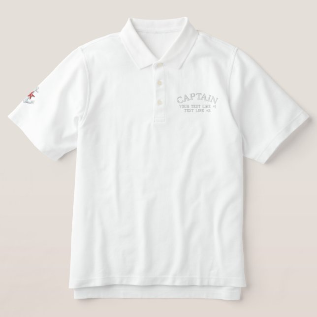 Captain Star Anchor to Personalize with Your Text Embroidered Polo Shirt (Design Front)