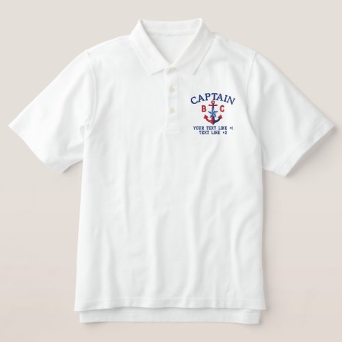 Captain Star Nautical Monogram and Text Embroidered Polo Shirt