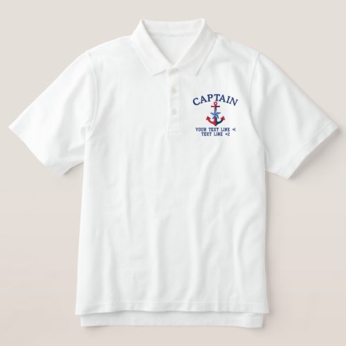 Captain Star Your Boat Name Your Name or Both Embroidered Polo Shirt