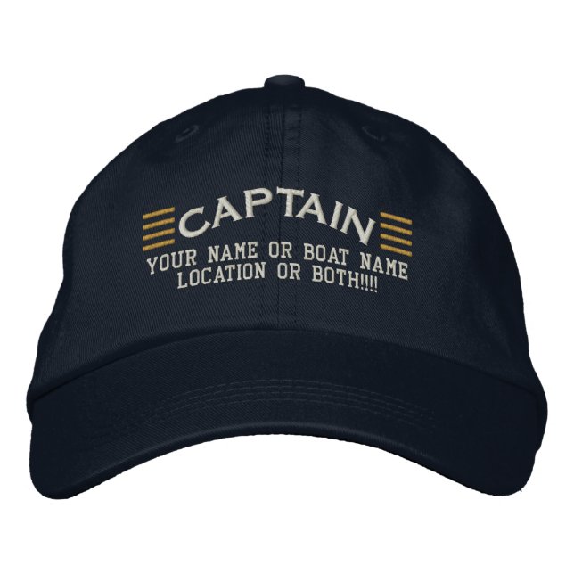 CAPTAIN Stripes Customizable Your Name Boat Local Embroidered Baseball Cap (Front)