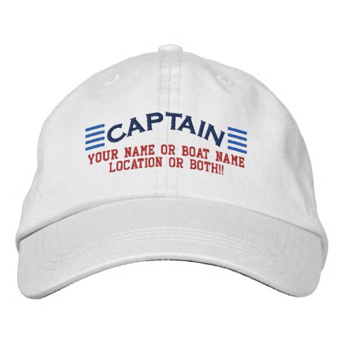 CAPTAIN Stripes Customizable Your Name Boat Local Embroidered Baseball Hat