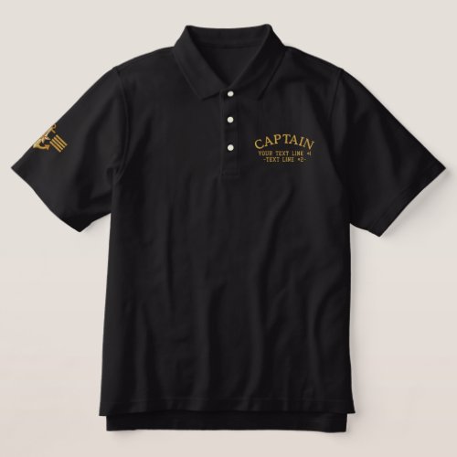 Captain Stripes Golden Star Personalize Your Text Embroidered Polo Shirt