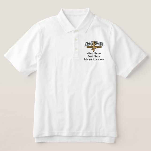 Captain Stripes Mermaid Personalize it! Embroidered Polo Shirt (Design Front)
