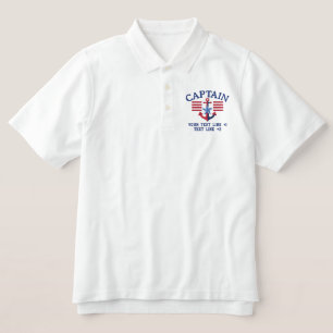 Captain Stripes Star Personalized Your Text Embroidered Polo Shirt