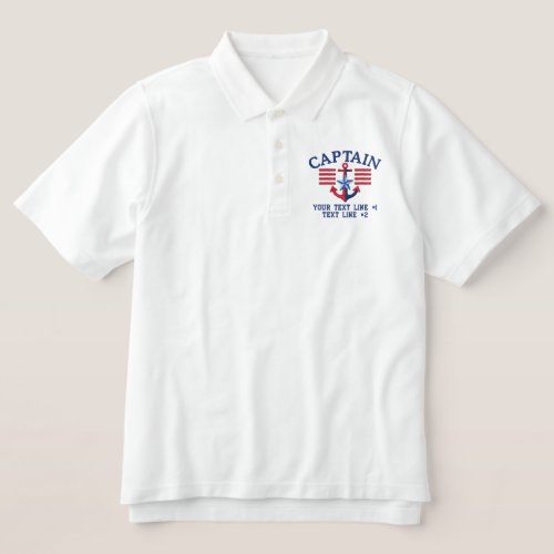 Captain Stripes Star Personalized Your Text Embroidered Polo Shirt