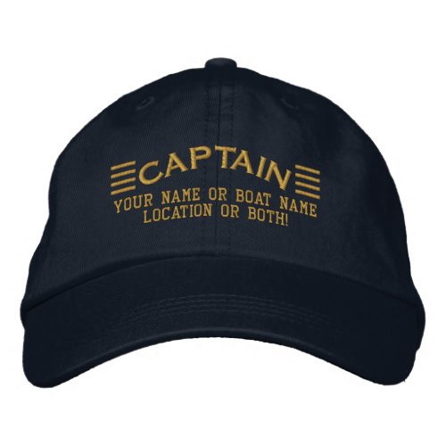 CAPTAIN Stripes Your Name Your Boat Location Embroidered Baseball Cap