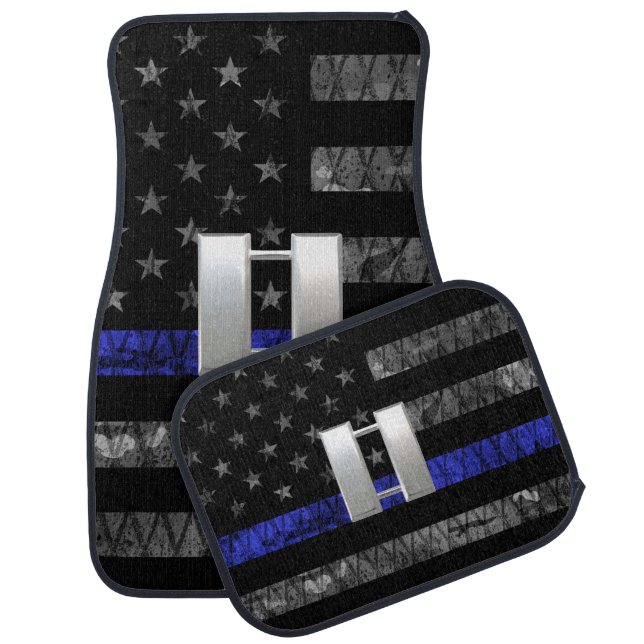 Captain Thin Blue Line Distressed Flag Car Floor Mat (Set)
