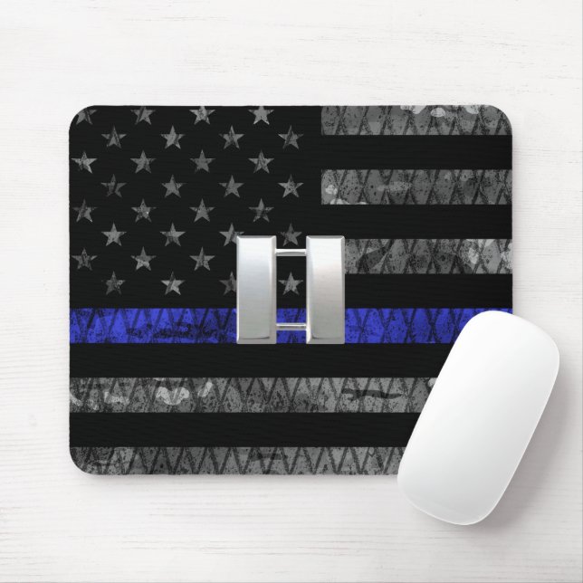 Captain Thin Blue Line Distressed Flag Mouse Pad (With Mouse)