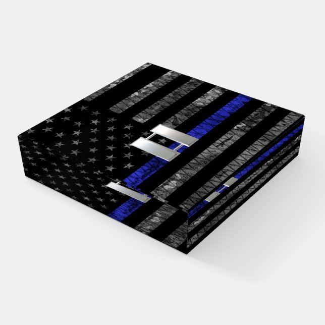 Captain Thin Blue Line Distressed Flag Paperweight (Angled)