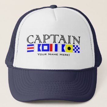 Captain Title In Nautical Signal Flags Your Name Trucker Hat by CaptainShoppe at Zazzle