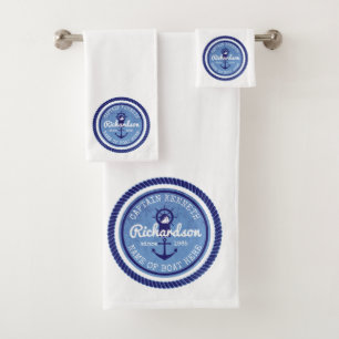 Captain Vintage Nautical Rope Anchor Helm Boat Bath Towel Set