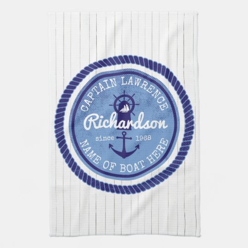 Captain Vintage Nautical Rope Anchor Helm Boat Kitchen Towel