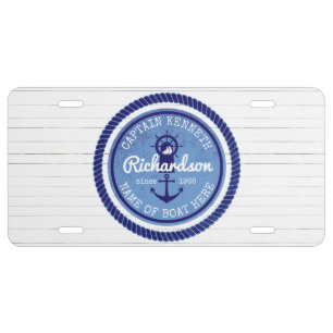 Captain Vintage Nautical Rope Anchor Helm Boat License Plate