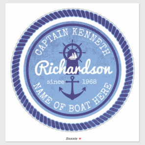 Captain Vintage Nautical Rope Anchor Helm Boat Sticker