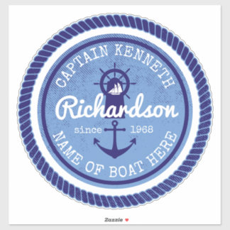 Captain Vintage Nautical Rope Anchor Helm Boat Sticker